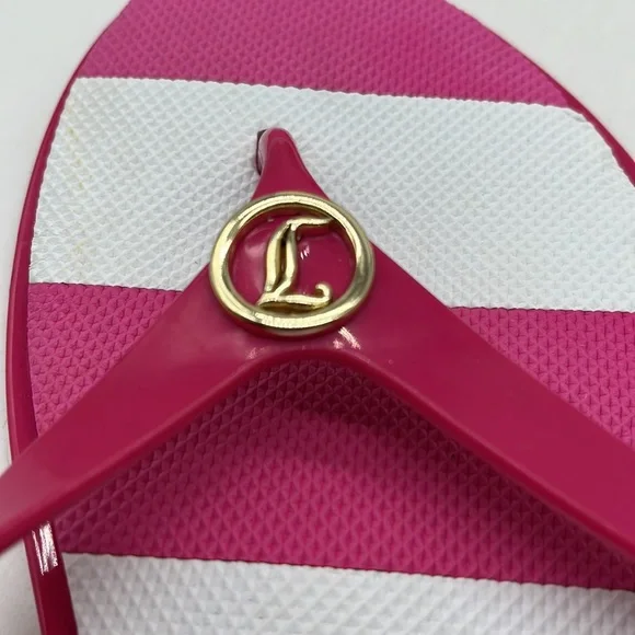 Juicy Couture Pink White Flip Flop Sandal Size 7-8. FFT2548D - Picture 8 of 8